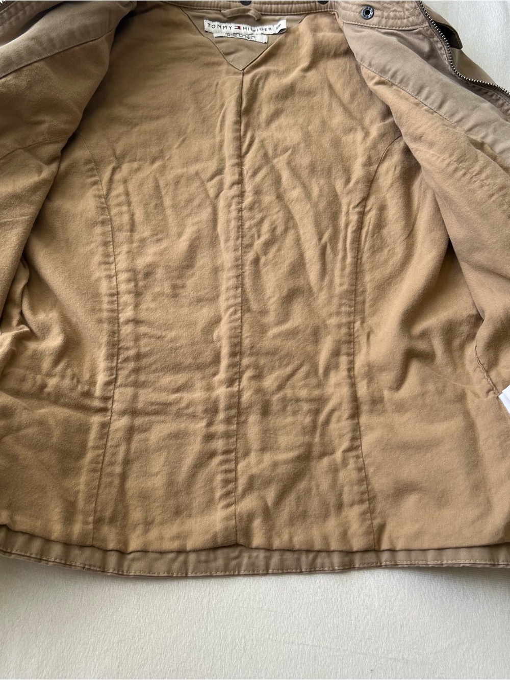 Tommy Hilfiger Khaki Hooded Jacket Y2k Quiet Luxury Band Size Sm Lined - Picture 8 of 11